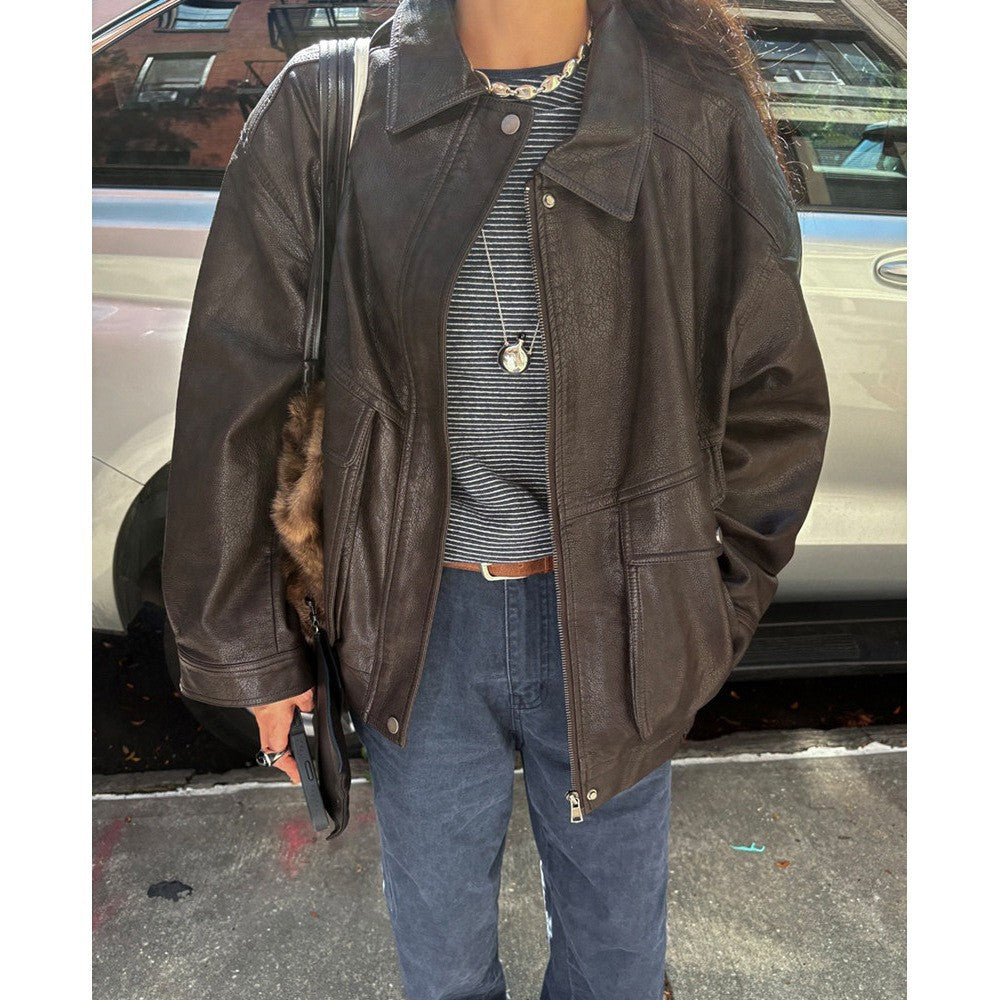 Retro Lapel Leather Jacket