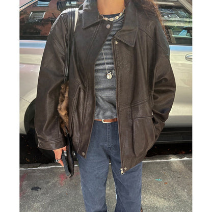 Retro Lapel Leather Jacket