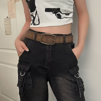 Retro Leather Belt with Decorative Buckle