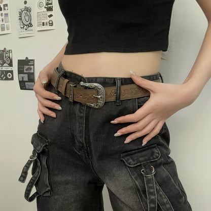 Retro Leather Belt with Decorative Buckle