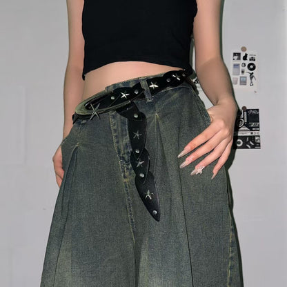 Retro Leather Belt with Decorative Buckle