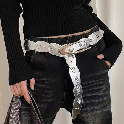 Retro Leather Belt with Decorative Buckle