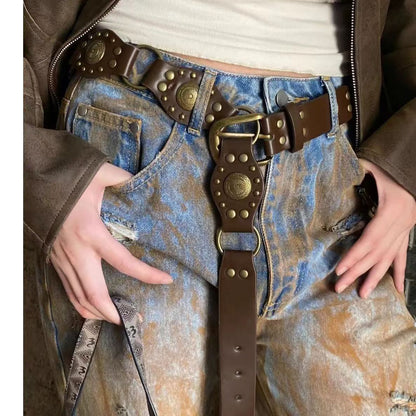 Retro Leather Belt with Decorative Buckle