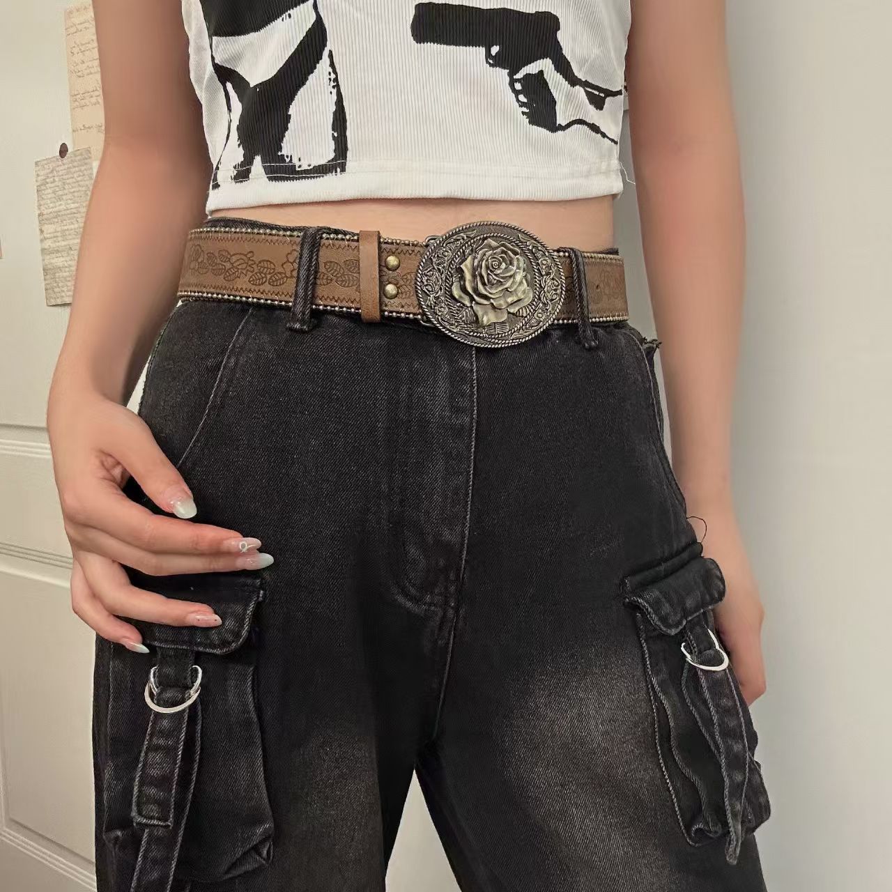 Retro Leather Belt with Decorative Buckle
