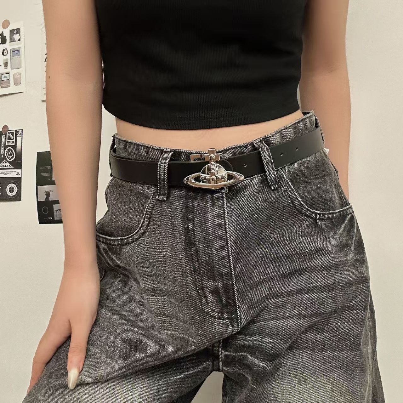 Retro Leather Belt with Decorative Buckle