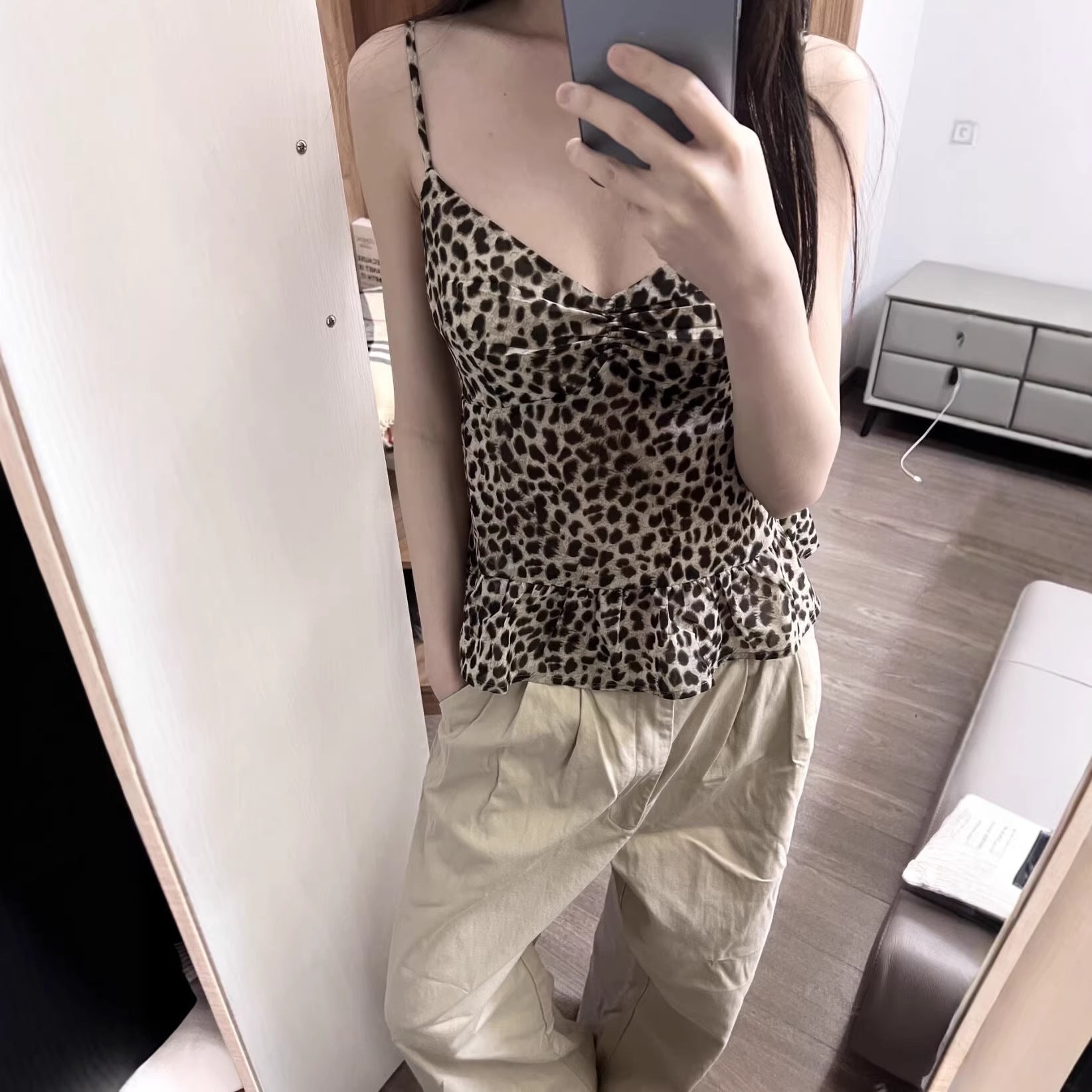 Retro Leopard Print Back Cutout Camisole Top