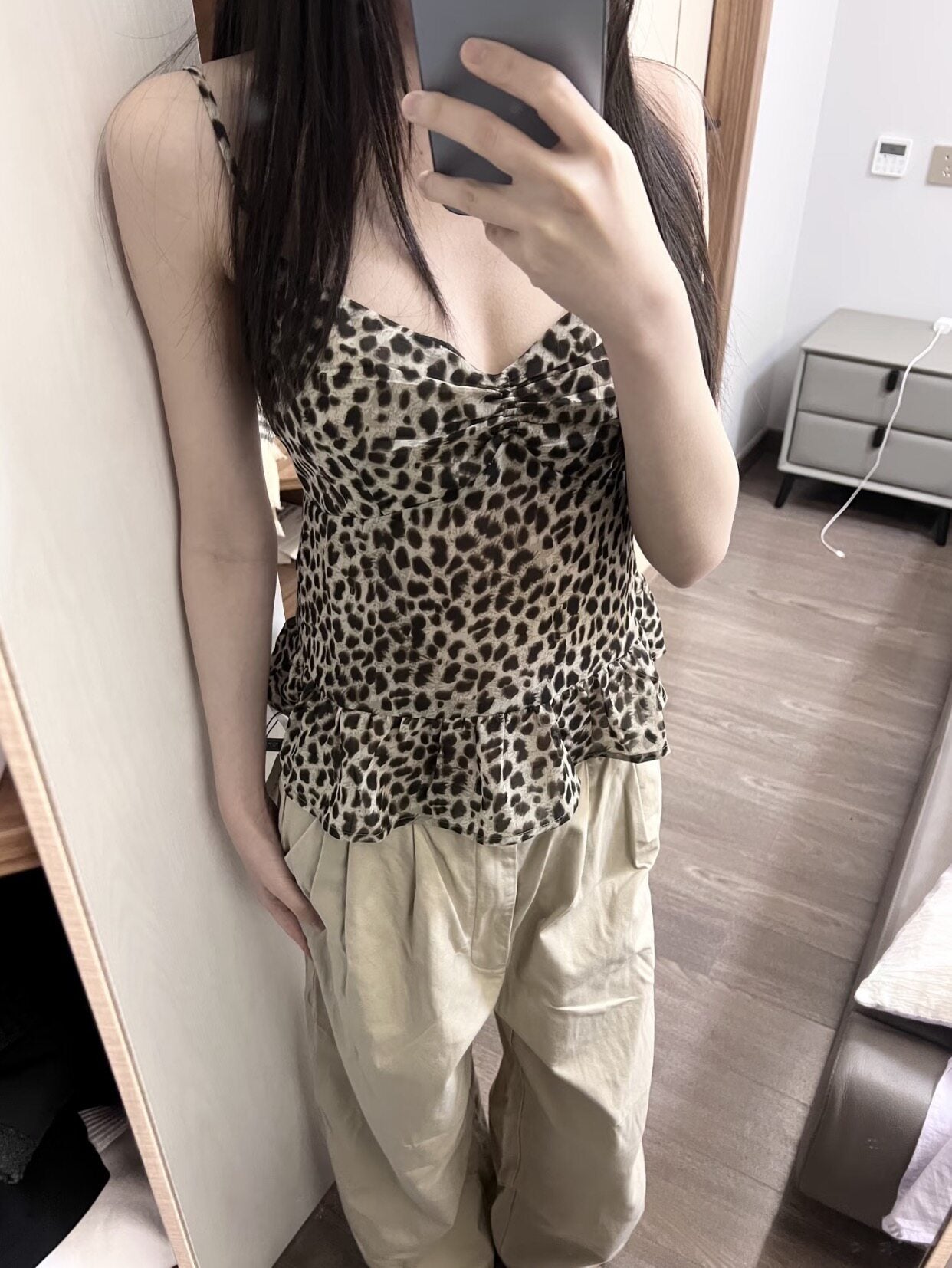 Retro Leopard Print Back Cutout Camisole Top