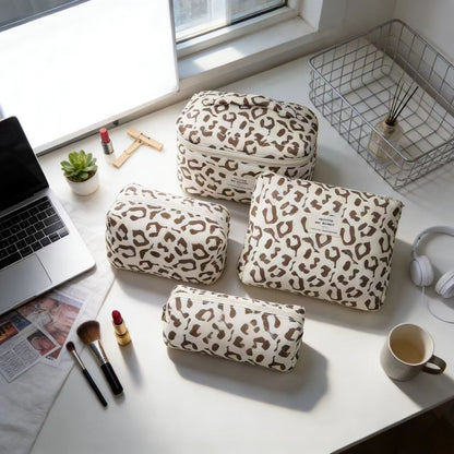 Retro Leopard Print Cosmetic Bag with Partition Storage