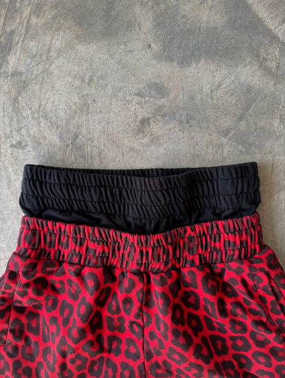 Retro Leopard Print Double Waistband Long Pants