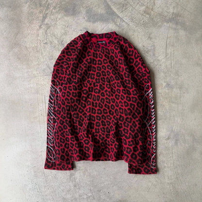 Retro Leopard Print Round Neck T-shirt