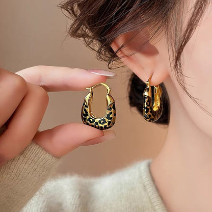 Retro Leopard U-Shaped Clip Earrings