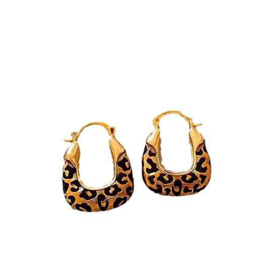Retro Leopard U-Shaped Clip Earrings