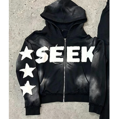 Retro Letter Print Hooded Sweatshirt