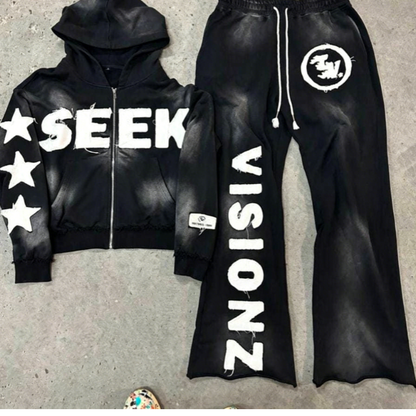 Retro Letter Print Hooded Sweatshirt