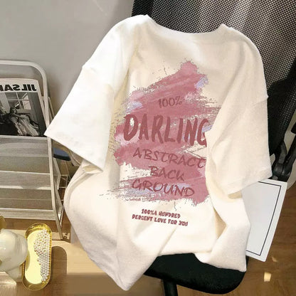 Retro Letter Print Women's Loose T-Shirt