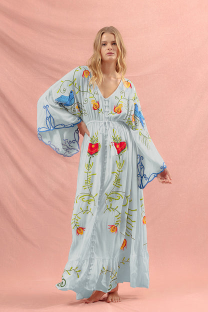 Retro long dress with openwork tassel decoration
