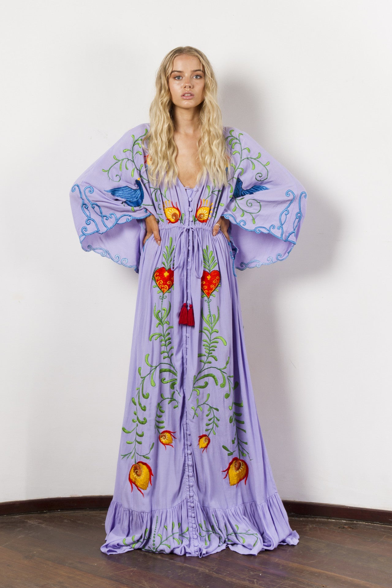Retro long dress with openwork tassel decoration