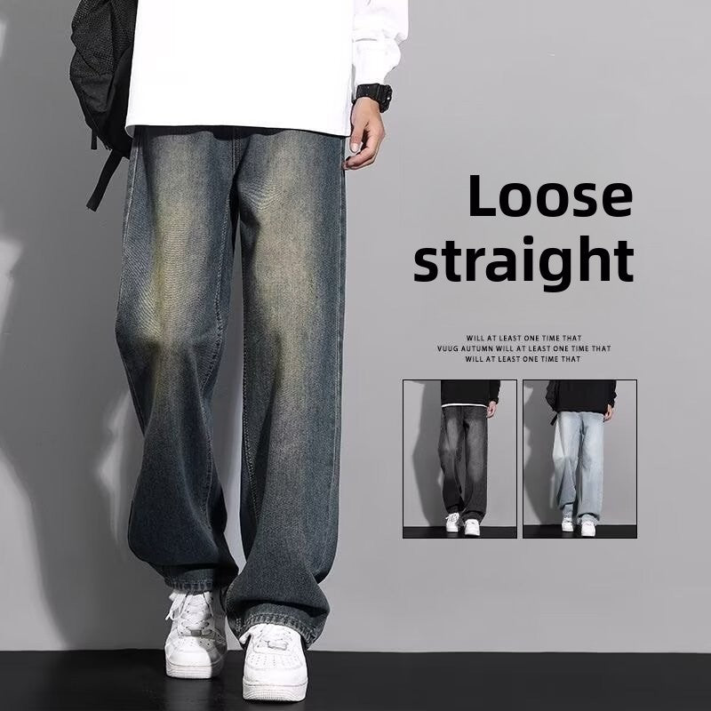 Retro Loose Fit Denim Pants for Men