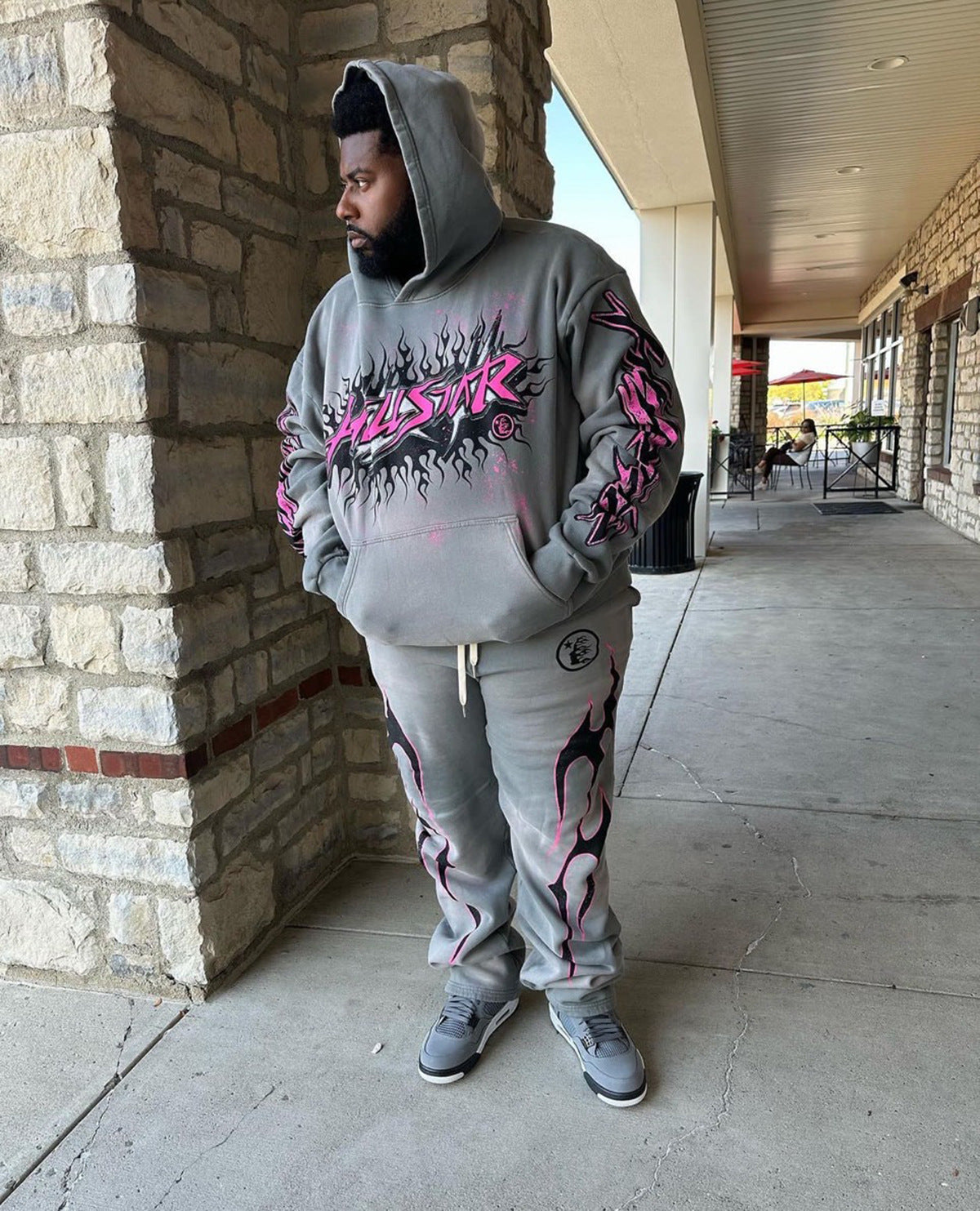 Retro loose hooded sweatshirt and sweatpants