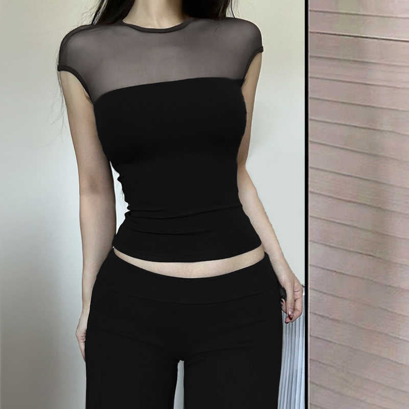 Retro Mesh Splicing Short Sleeve T-Shirt