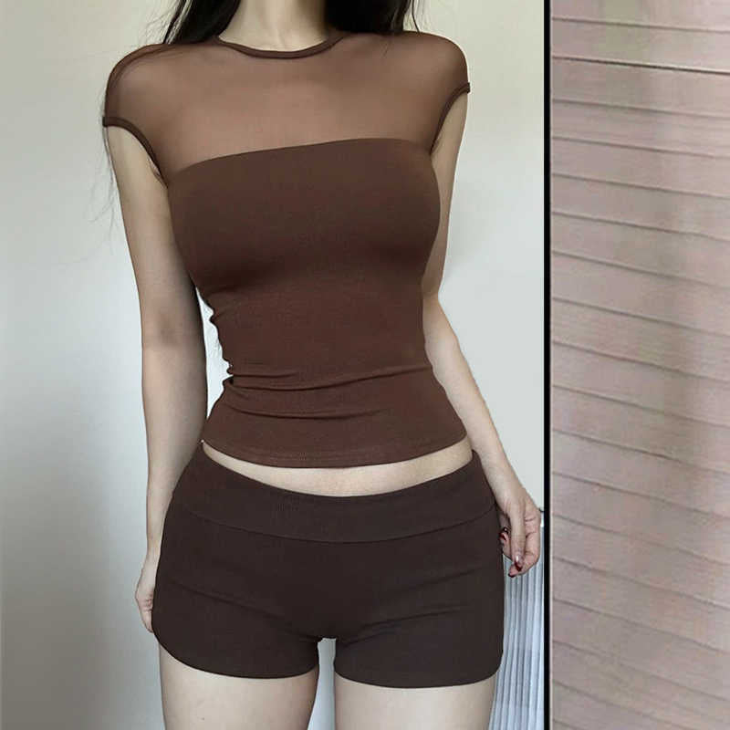 Retro Mesh Splicing Short Sleeve T-Shirt