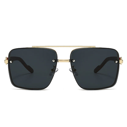 Retro Metal Double Bridge Sunglasses with Wood Grain Legs