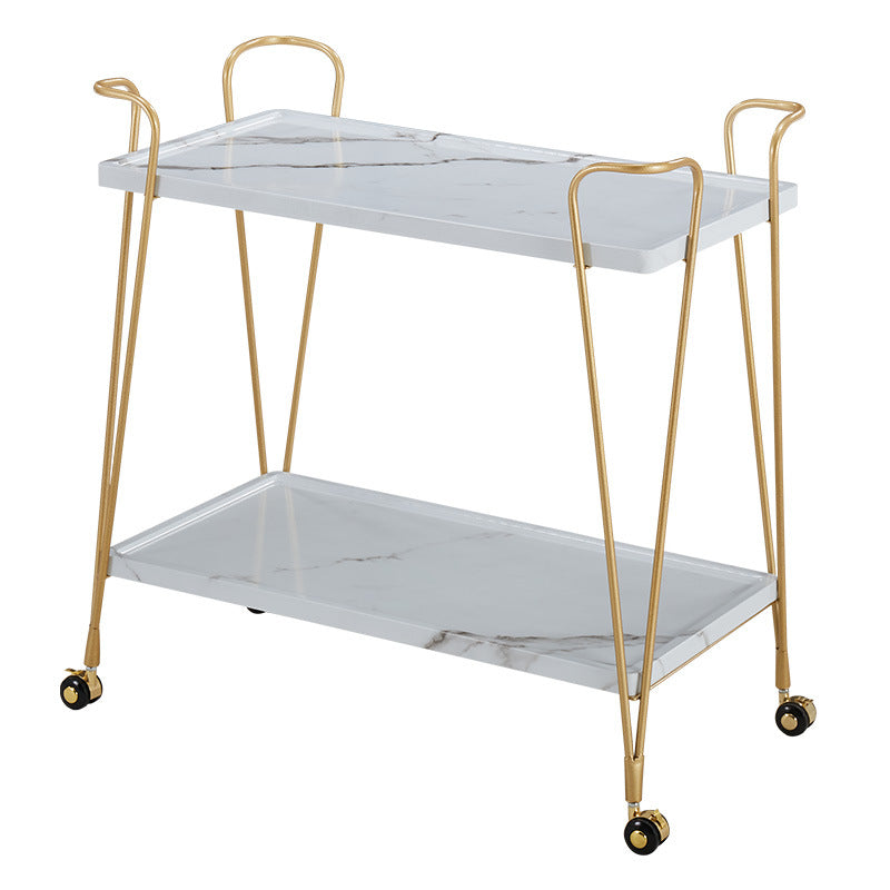 Retro Metal Food Service Cart with Solid Wood Top