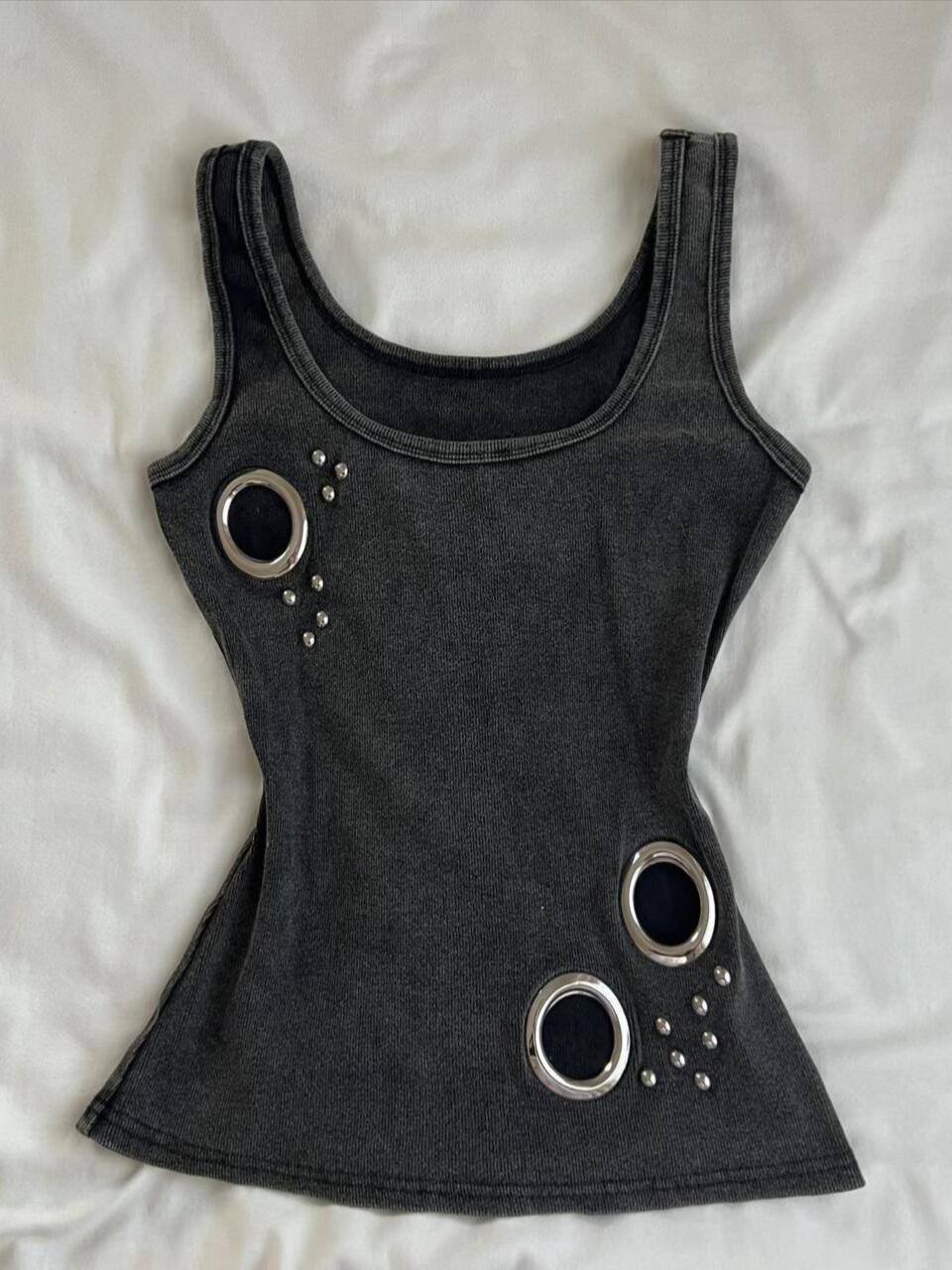 Retro Metal Ring Strap Back Womens Top