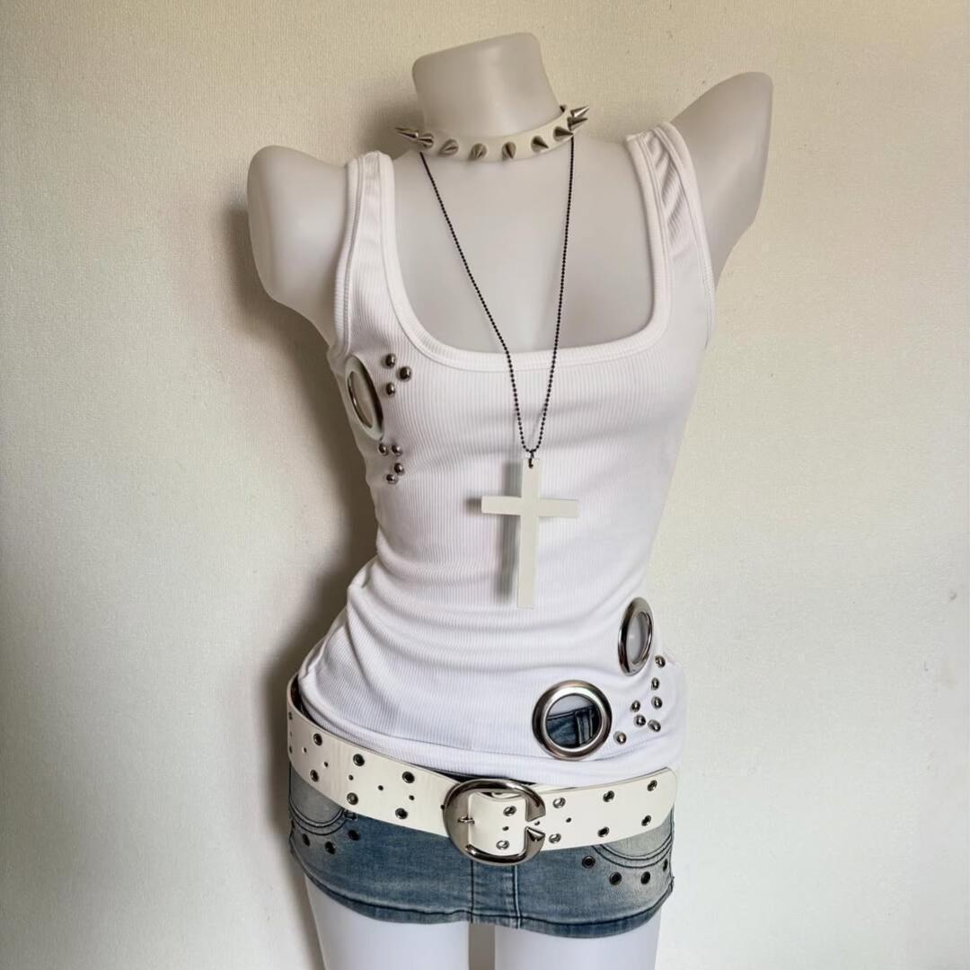 Retro Metal Ring Strap Back Womens Top