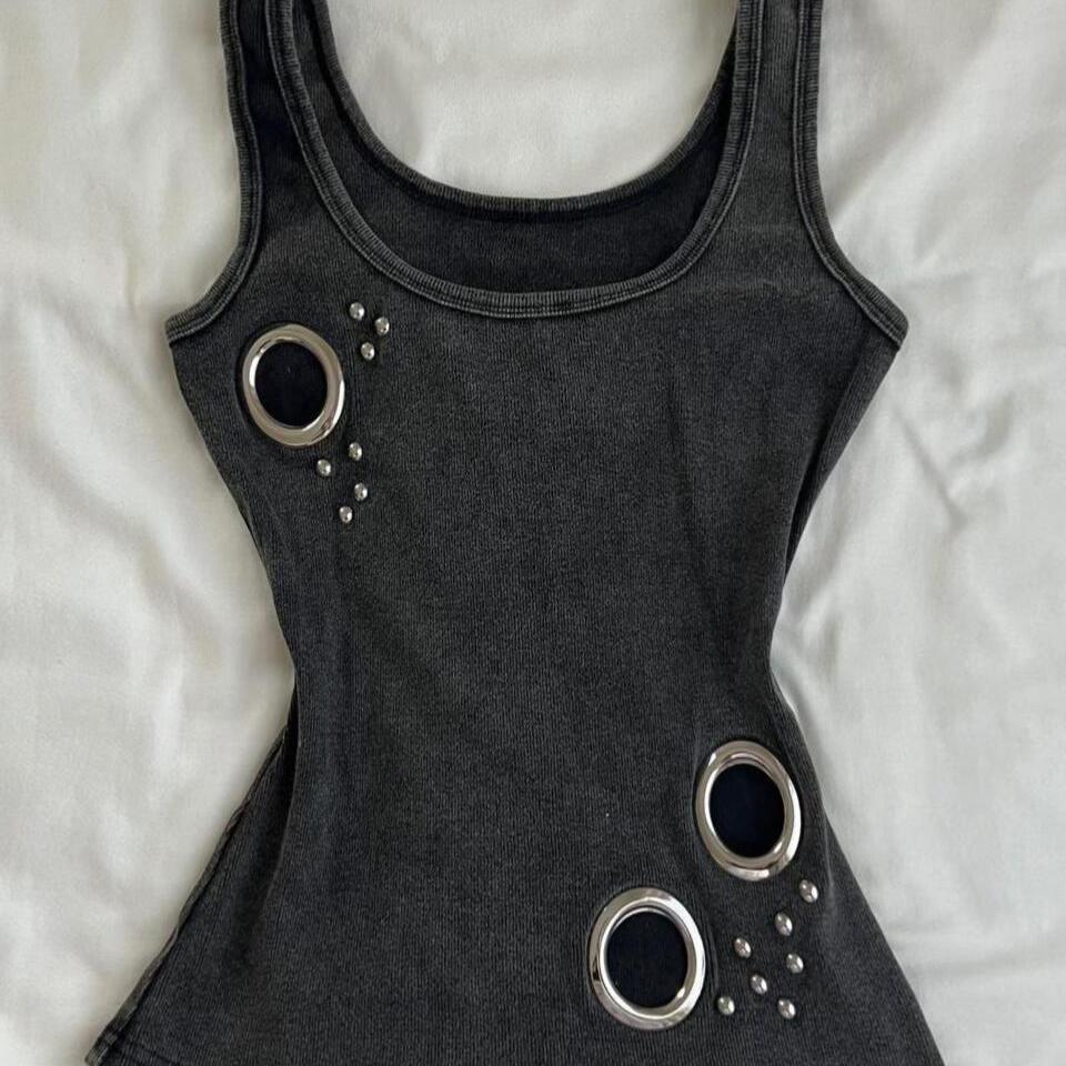 Retro Metal Ring Strap Back Womens Top
