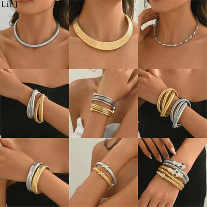Retro Metal Snake Bone Chain Bracelet Choker