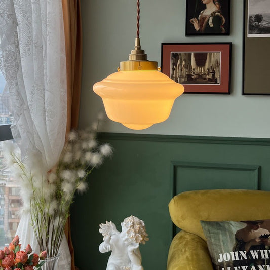 Retro milk-white glass pendant lamp