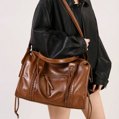 Retro Motorcycle Style Leather Tote Bag
