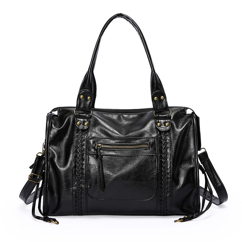 Retro Motorcycle Style Leather Tote Bag