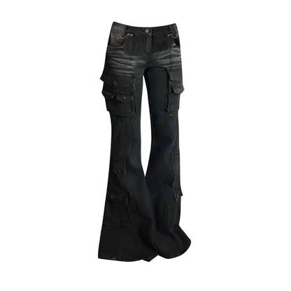 Retro multi-pocket women's skinny jeans with a flared leg shape