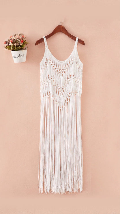 Retro national style Knitted long fringe smock