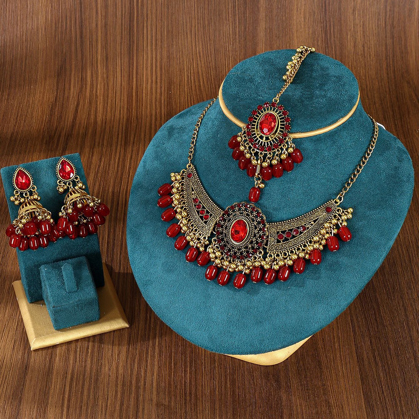 Retro Necklace, Earrings, and Headpiece