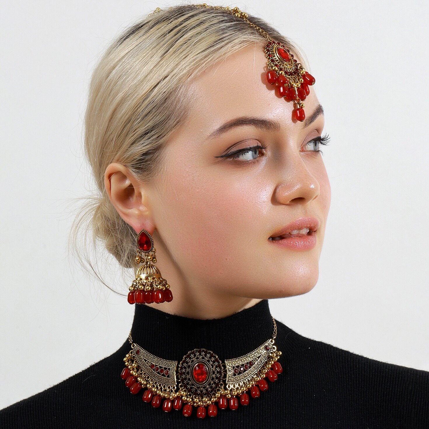 Retro Necklace, Earrings, and Headpiece