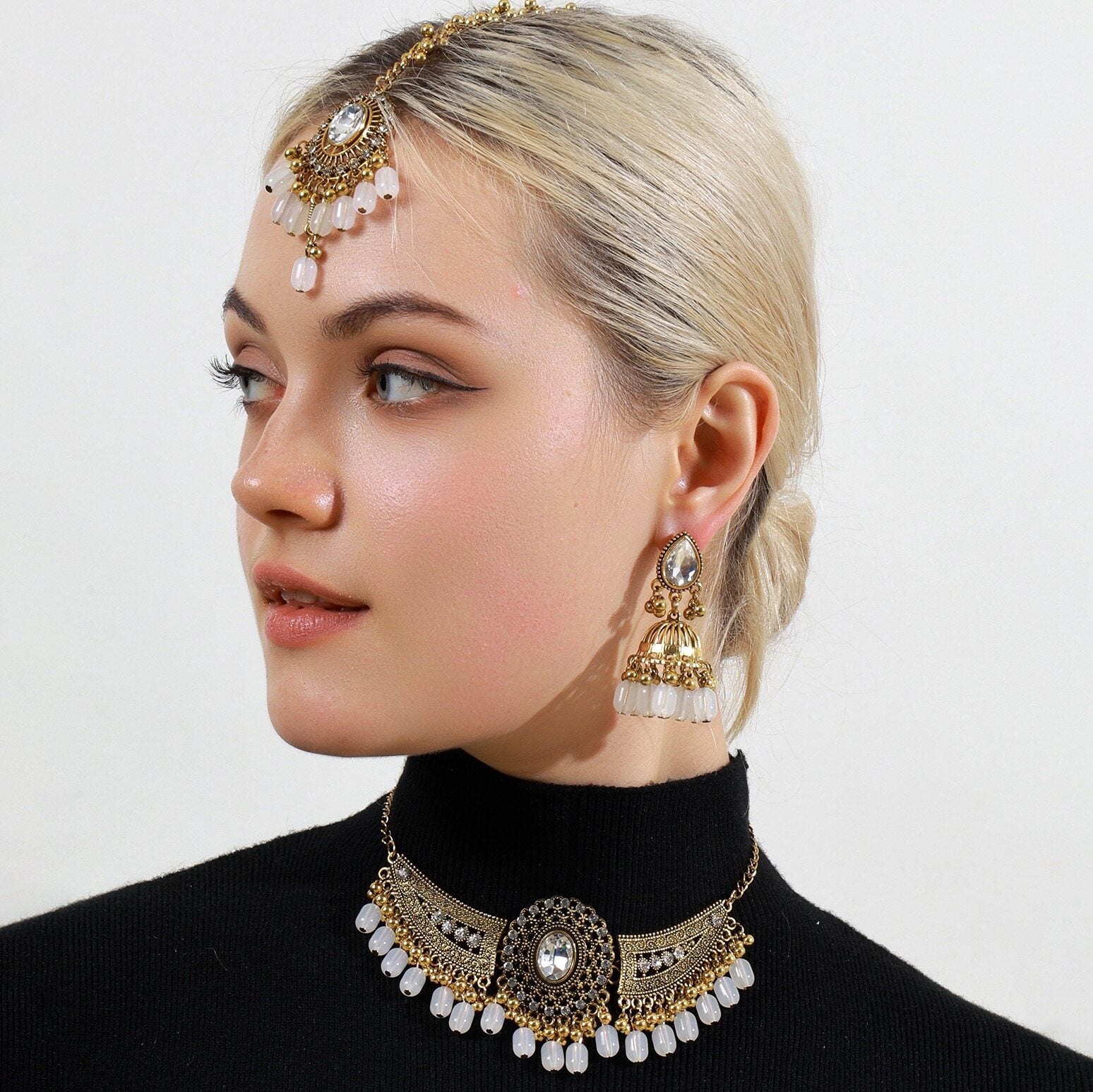 Retro Necklace, Earrings, and Headpiece