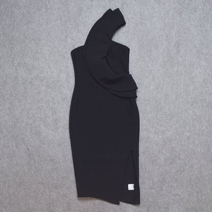 Retro One-Shoulder Stretchy Bodycon Dress