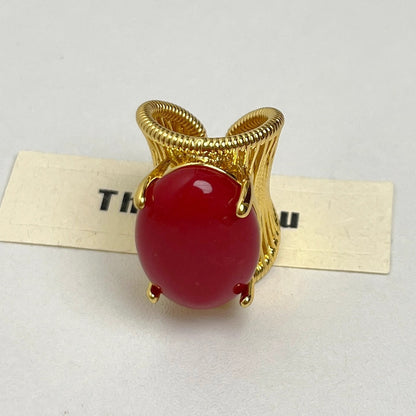 Retro Open Gemstone Alloy Ring