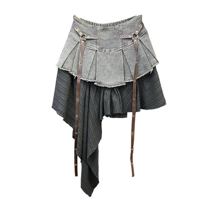 Retro Patchwork Denim Half-Dress