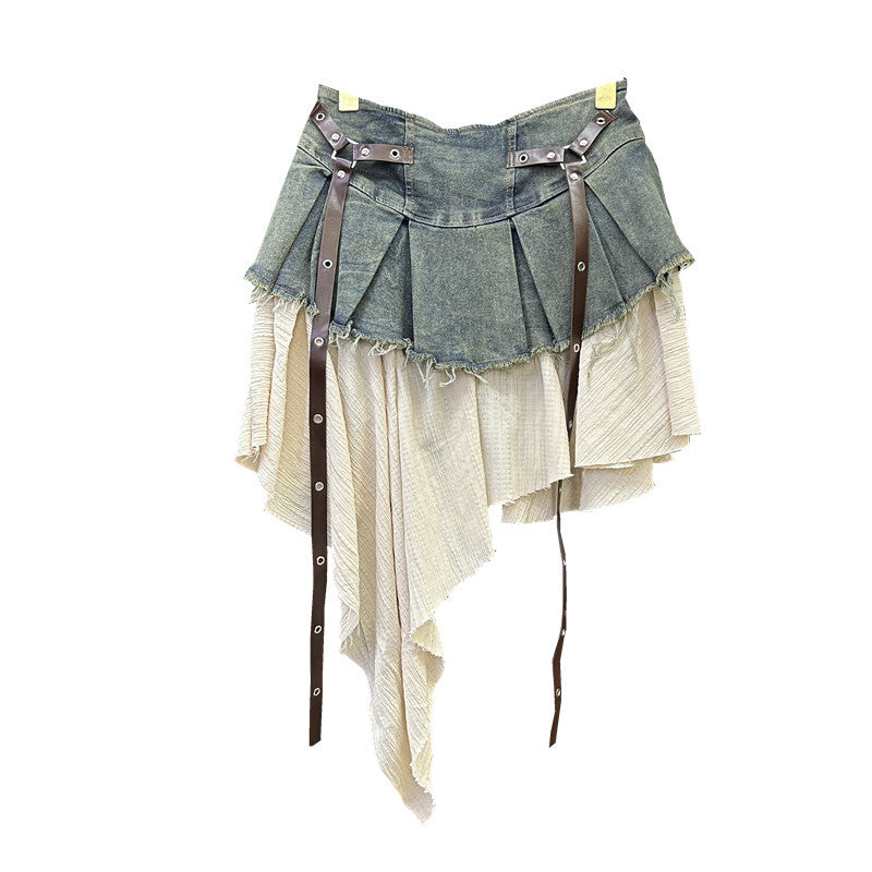 Retro Patchwork Denim Half-Dress