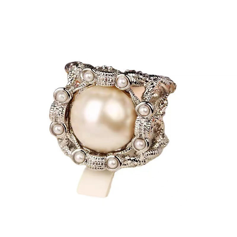 Retro Pearl Zircon Geometric Ring for Women