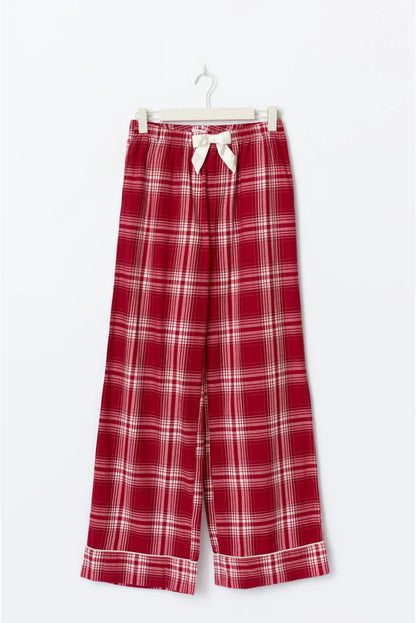 Retro Plaid Bow Decor Womens Casual Set