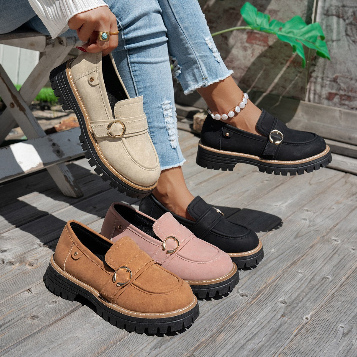 Retro Platform Loafers for Women