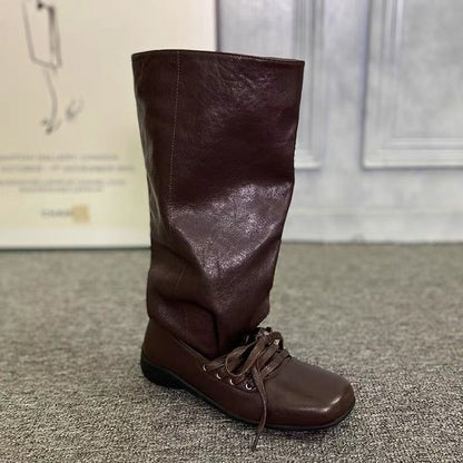 Retro pleated mid-calf dui boots