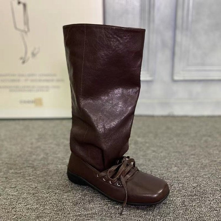 Retro pleated mid-calf dui boots