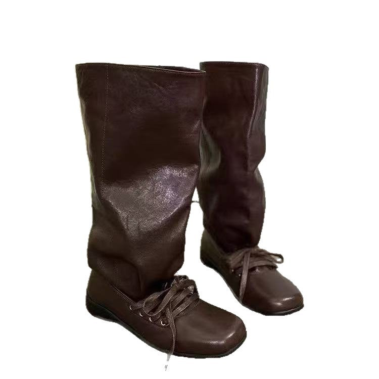 Retro pleated mid-calf dui boots