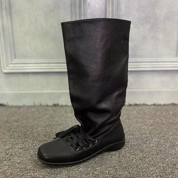 Retro pleated mid-calf dui boots
